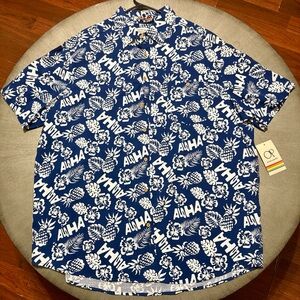 OP Ocean Pacific Aloha Hawaiian Shirt NWT 3XL Blue White Tropical Button Up